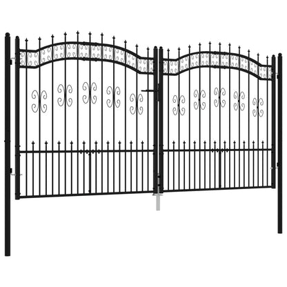 Berkfield Fence Gate with Spear Top Black 305x198 cm Powder-coated Steel