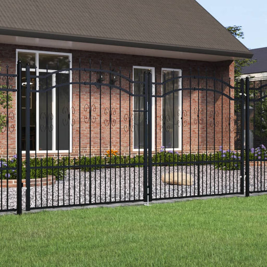 Berkfield Fence Gate with Spear Top Black 305x198 cm Powder-coated Steel