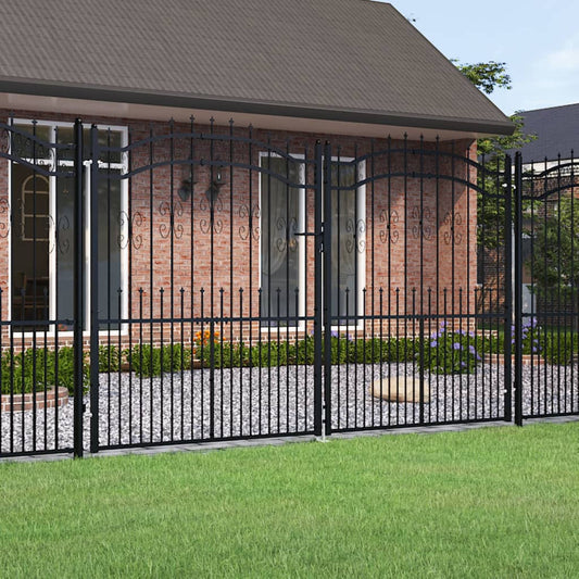 Berkfield Fence Gate with Spear Top Black 305x223 cm Powder-coated Steel