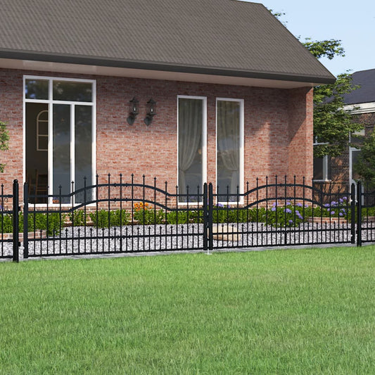 Berkfield Fence Gate with Spear Top Black 406x120 cm Powder-coated Steel