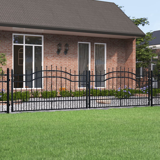 Berkfield Fence Gate with Spear Top Black 406x151 cm Powder-coated Steel