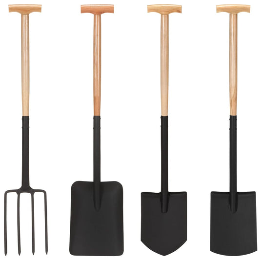 Berkfield 4 Piece Garden Tool Set T Grip Steel and Hardwood