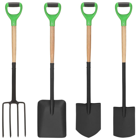 Berkfield 4 Piece Garden Tool Set D Grip Steel and Hardwood