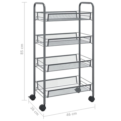 Berkfield 4-Tier Kitchen Trolley Grey 46x26x85 cm Iron