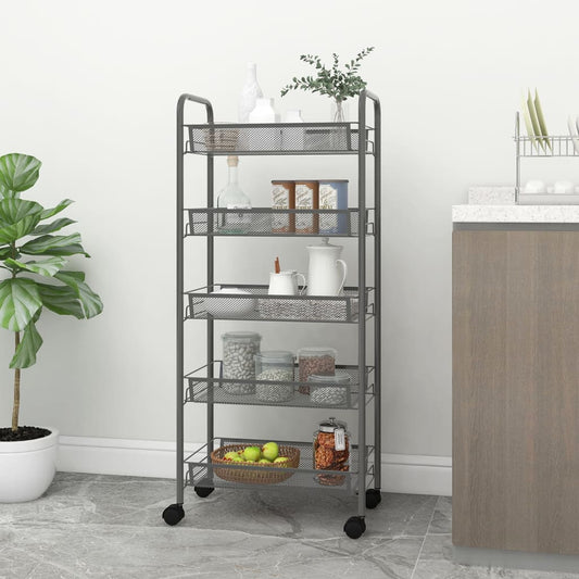 Berkfield 5-Tier Kitchen Trolley Grey 46x26x105 cm Iron