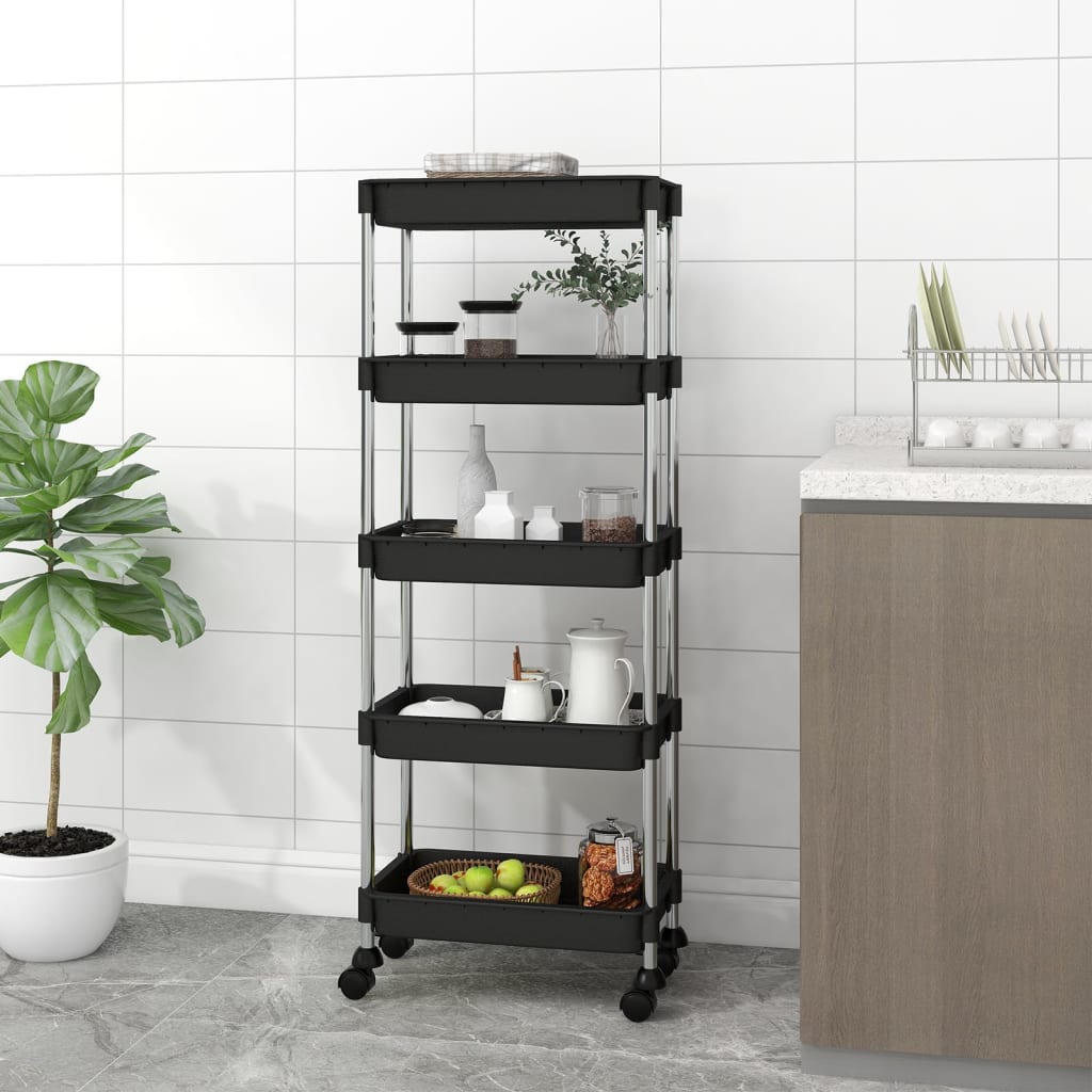 Berkfield 5-Tier Kitchen Trolley Black 42x29x128 cm Iron and ABS