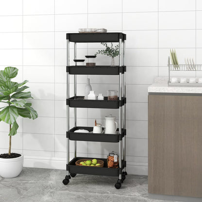 Berkfield 5-Tier Kitchen Trolley Black 42x29x128 cm Iron and ABS