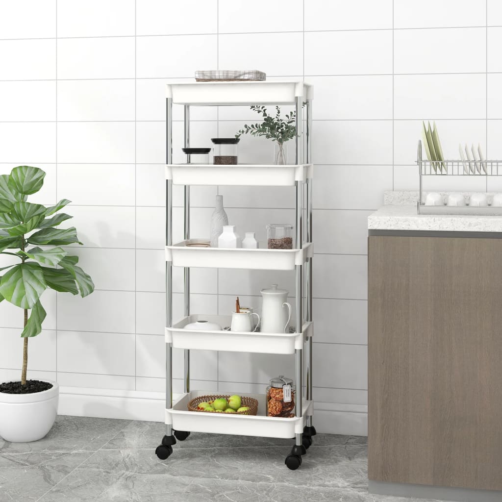 Berkfield 5-Tier Kitchen Trolley White 42x29x128 cm Iron and ABS