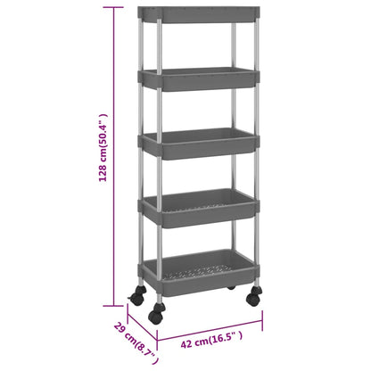 Berkfield 5-Tier Kitchen Trolley Grey 42x29x128 cm Iron and ABS