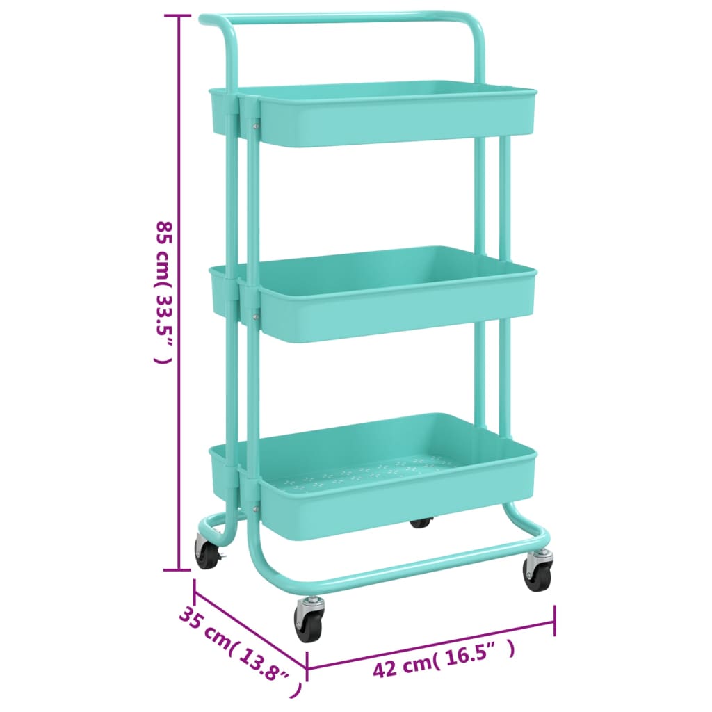Berkfield 3-Tier Kitchen Trolley Turquoise 42x35x85 cm Iron and ABS