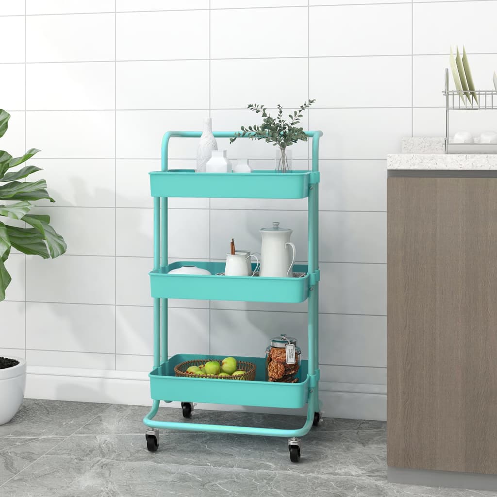 Berkfield 3-Tier Kitchen Trolley Turquoise 42x35x85 cm Iron and ABS