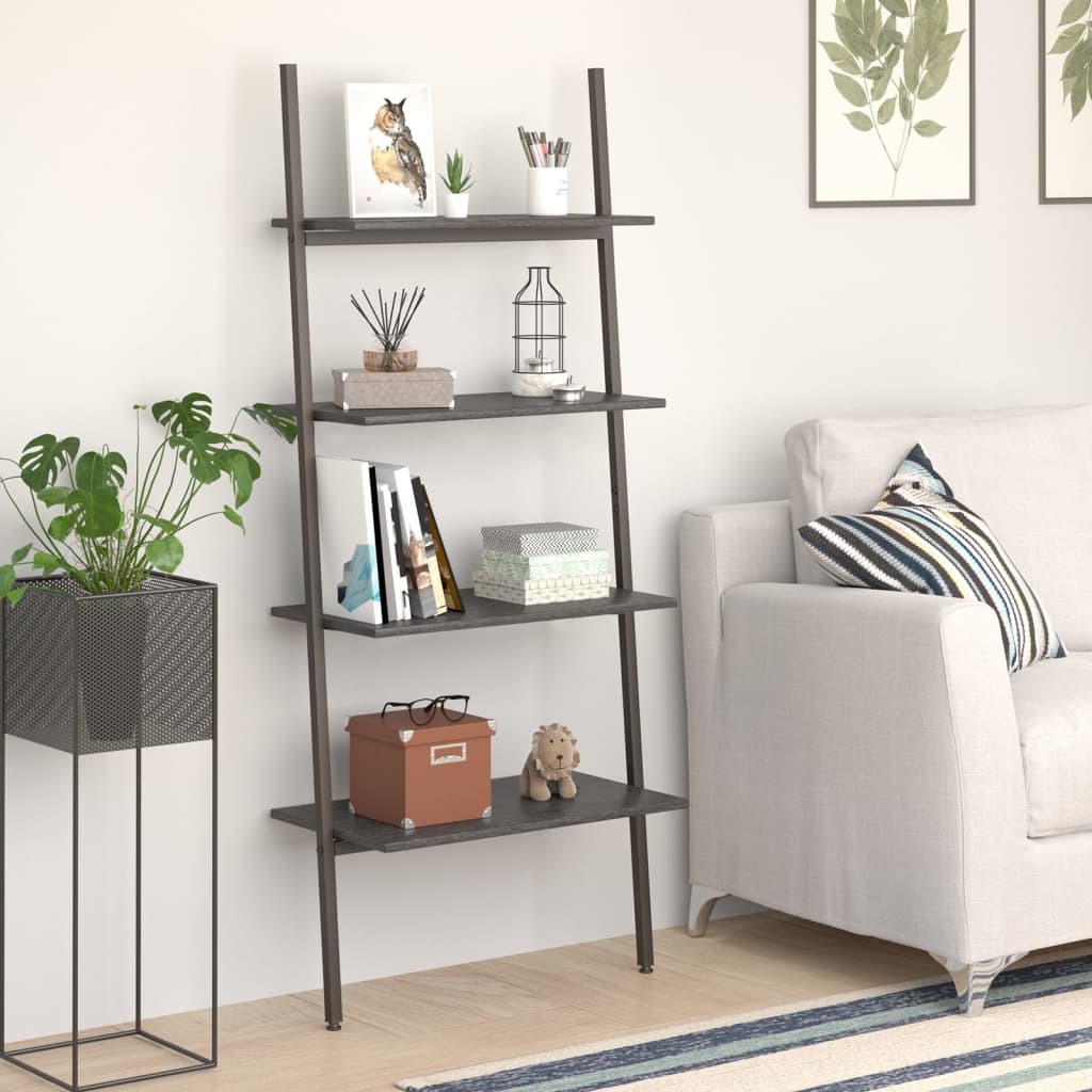 Berkfield 4-Tier Leaning Shelf Black 64x34x150.5 cm