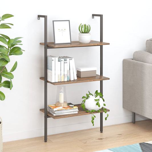 Berkfield 3-Tier Leaning Shelf Dark Brown and Black 64x35x120.5 cm