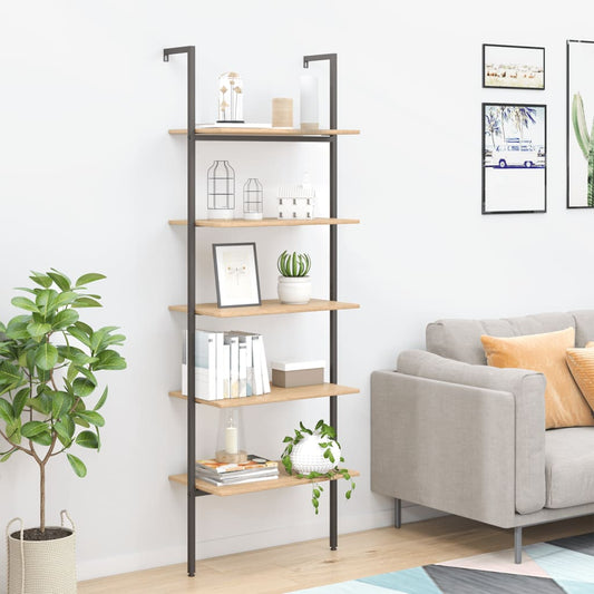 Berkfield 5-Tier Leaning Shelf Light Brown and Black 64x35x185 cm