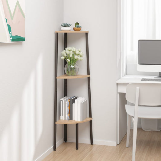 Berkfield 3-Tier Corner Shelf Light Brown and Black 45.5x31.5x120 cm