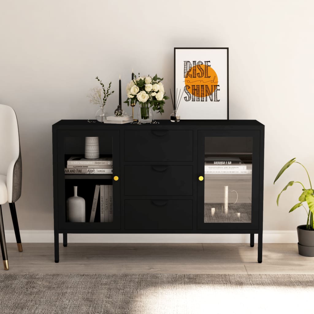 Berkfield Sideboard Black 105x35x70 cm Steel and Tempered Glass