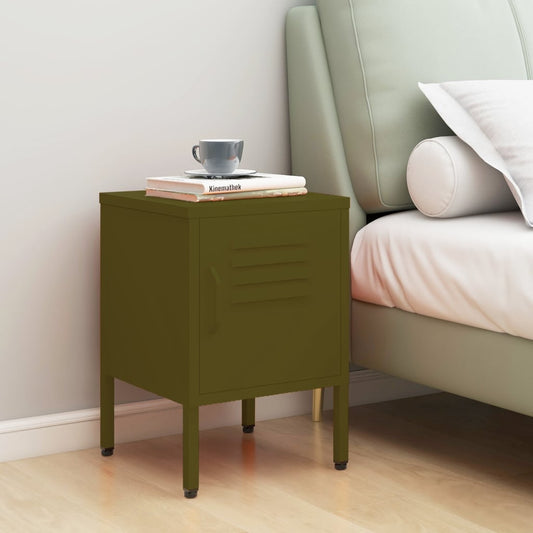 Berkfield Nightstand Olive Green 35x35x51 cm Steel