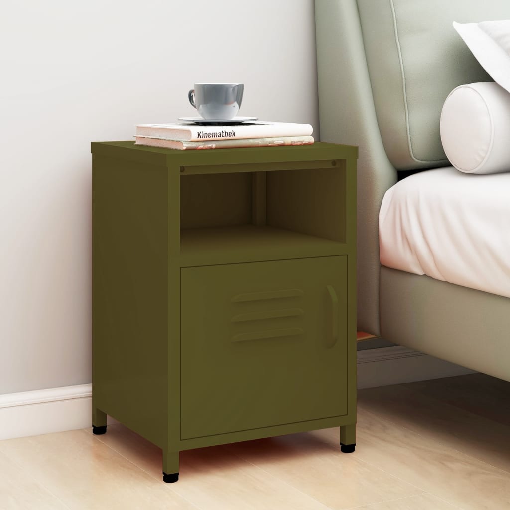 Berkfield Nightstand Olive Green 35x35x51 cm Steel
