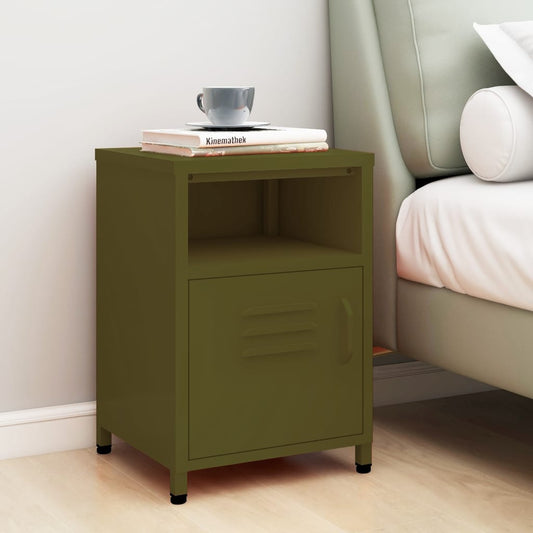 Berkfield Nightstand Olive Green 35x35x51 cm Steel