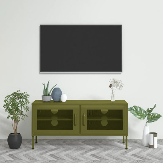 Berkfield TV Cabinet Olive Green 105x35x50 cm Steel