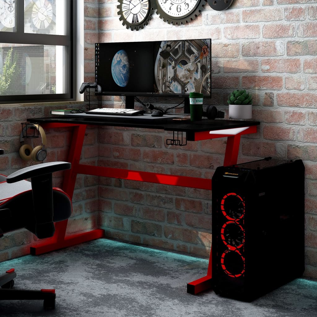 Berkfield Gaming Desk LED with Z Shape Black and Red 90x60x75 cm
