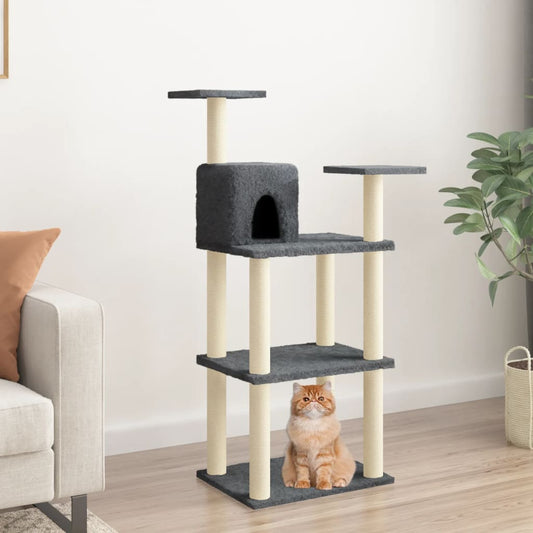 Berkfield Cat Tree with Sisal Scratching Posts Dark Grey 119 cm