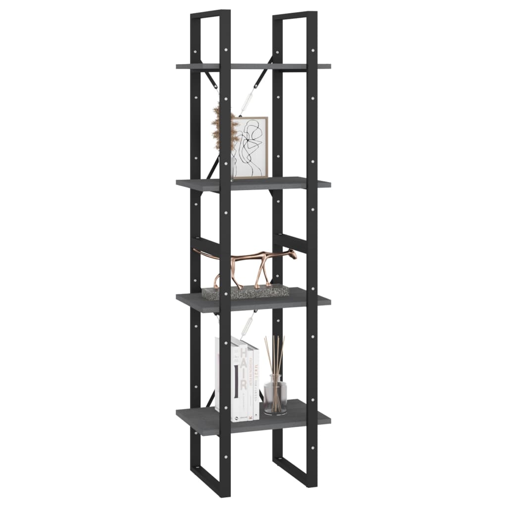 Berkfield 4-Tier Book Cabinet Grey 40x30x140 cm Solid Pine Wood