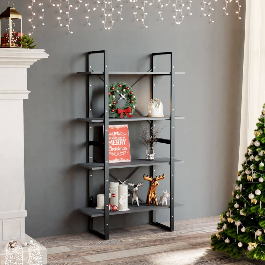 Berkfield 4-Tier Book Cabinet Grey 80x30x140 cm Solid Pine Wood