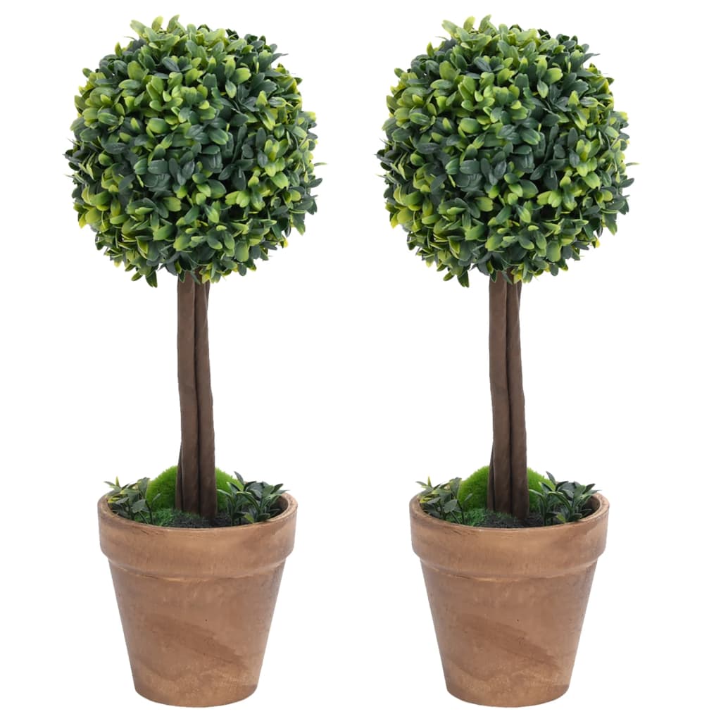 Berkfield Artificial Boxwood Plants 2 pcs with Pots Ball Shaped Green 56 cm