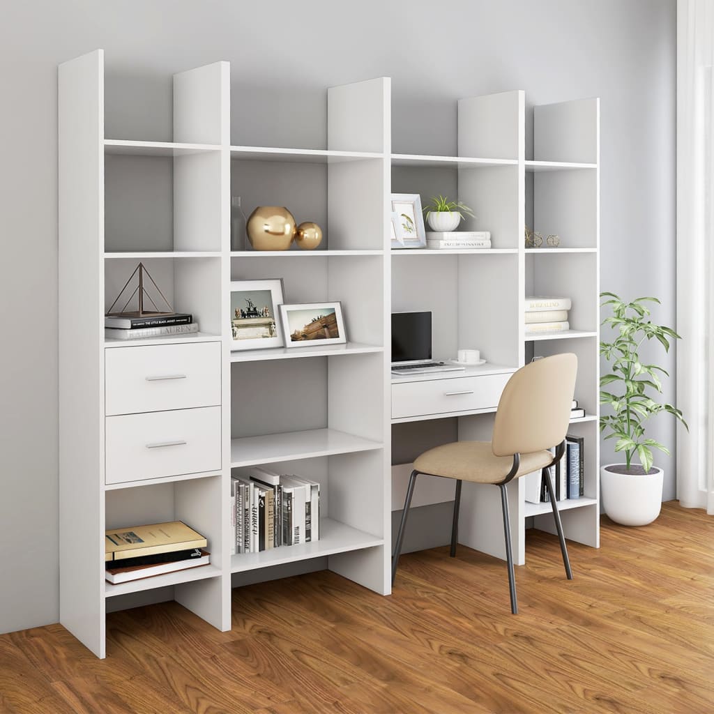 Berkfield 4 Piece Book Cabinet Set White Engineered Wood