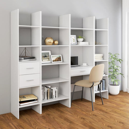Berkfield 4 Piece Book Cabinet Set White Engineered Wood