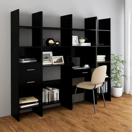 Berkfield 4 Piece Book Cabinet Set Black Engineered Wood