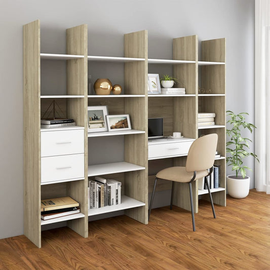 Berkfield 4 Piece Book Cabinet Set White and Sonoma Oak Engineered Wood