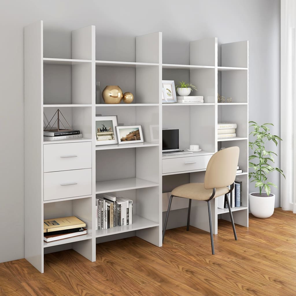 Berkfield 4 Piece Book Cabinet Set High Gloss White Engineered Wood