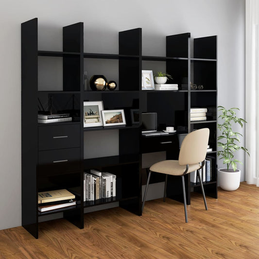 Berkfield 4 Piece Book Cabinet Set High Gloss Black Engineered Wood