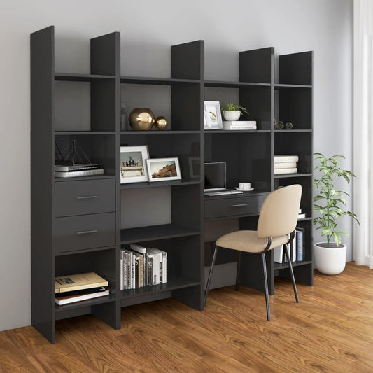 Berkfield 4 Piece Book Cabinet Set High Gloss Grey Engineered Wood