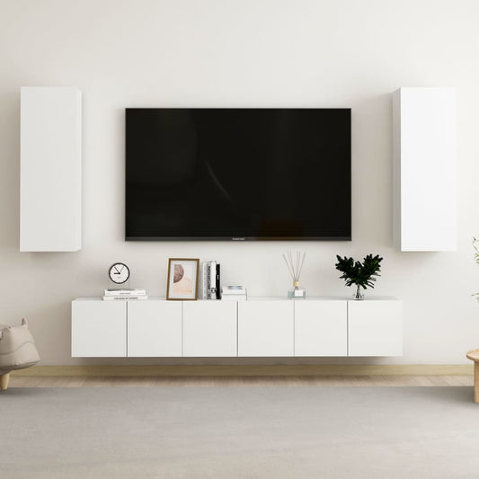Berkfield 5 Piece TV Cabinet Set White Engineered Wood