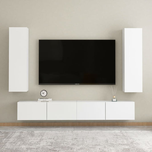 Berkfield 4 Piece TV Cabinet Set White Engineered Wood