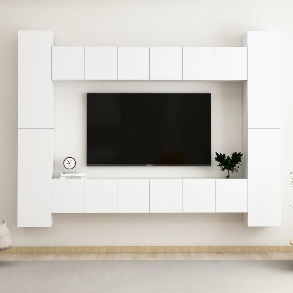 Berkfield 10 Piece TV Cabinet Set White Engineered Wood