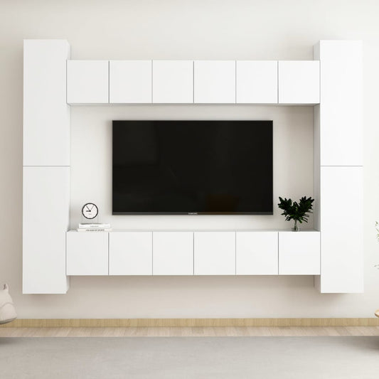 Berkfield 10 Piece TV Cabinet Set White Engineered Wood