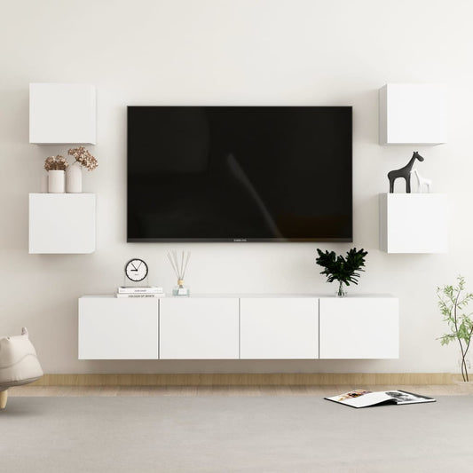 Berkfield 6 Piece TV Cabinet Set White Engineered Wood
