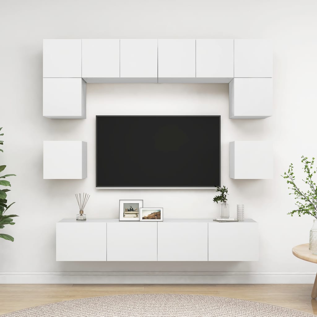 Berkfield 8 Piece TV Cabinet Set White Engineered Wood