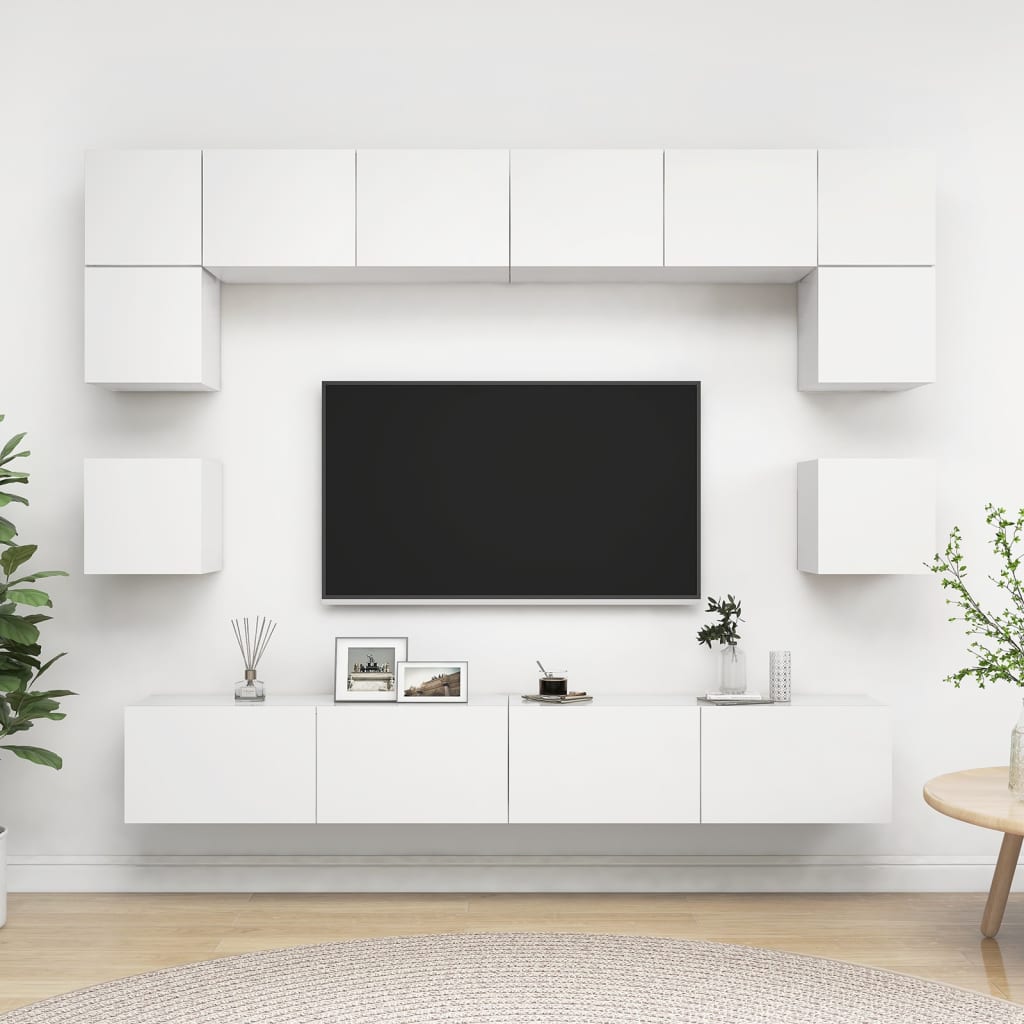 Berkfield 8 Piece TV Cabinet Set White Engineered Wood