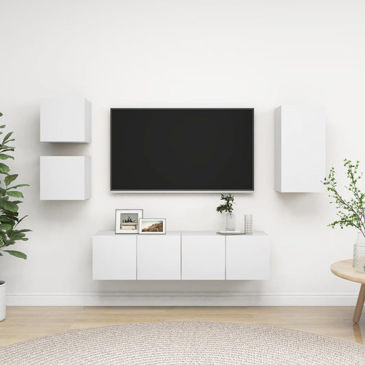 Berkfield 5 Piece TV Cabinet Set White Engineered Wood