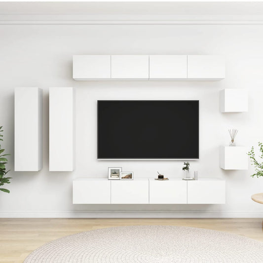 Berkfield 8 Piece TV Cabinet Set White Engineered Wood