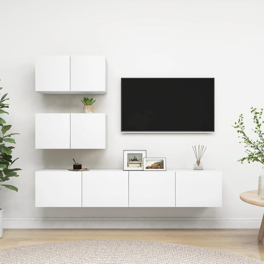 Berkfield 4 Piece TV Cabinet Set White Engineered Wood