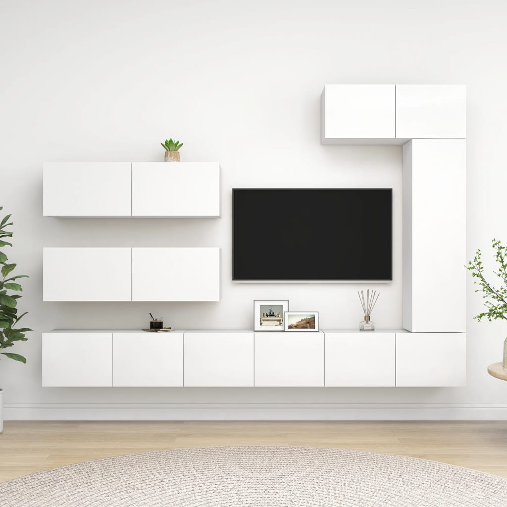 Berkfield 7 Piece TV Cabinet Set White Engineered Wood