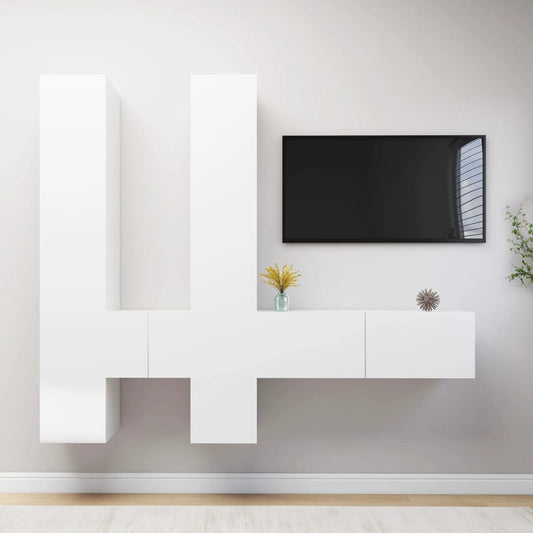 Berkfield 6 Piece TV Cabinet Set White Engineered Wood