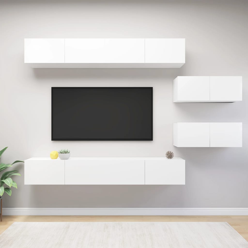 Berkfield 6 Piece TV Cabinet Set White Engineered Wood
