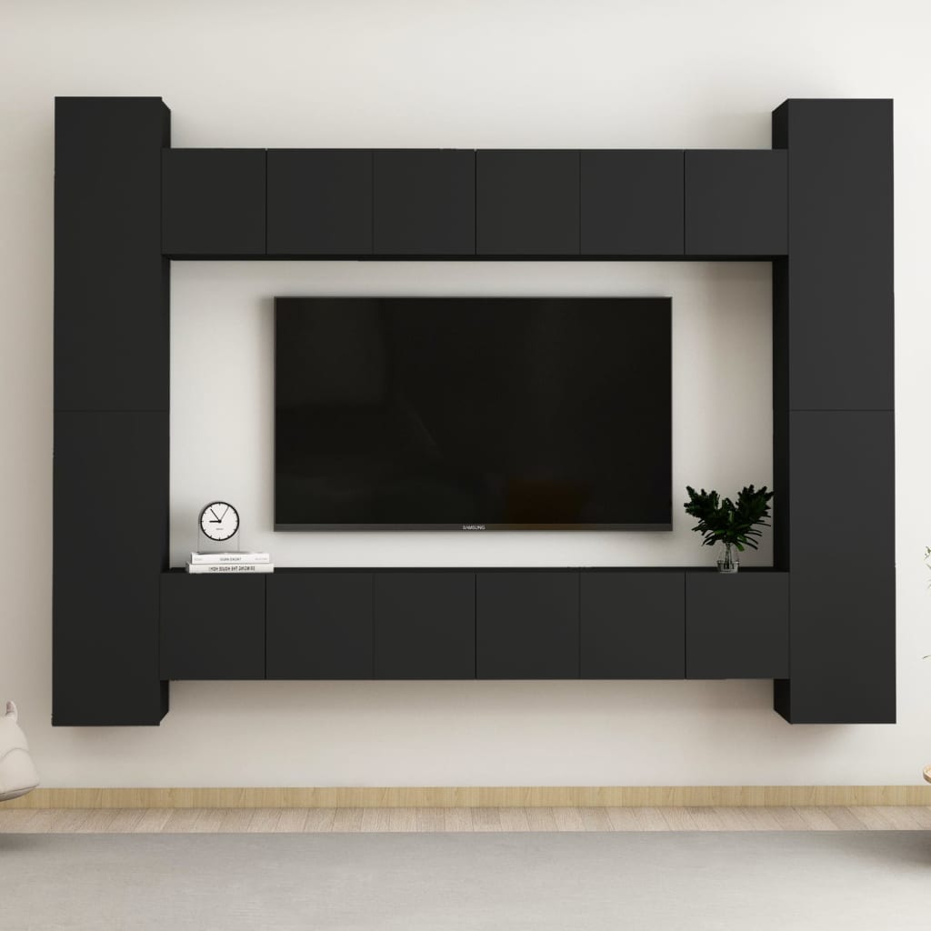 Berkfield 10 Piece TV Cabinet Set Black Engineered Wood